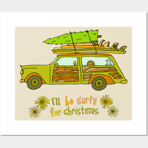 ill be surfy for christmas // retro surf art for surfy birdy Wall Art by surfybirdy